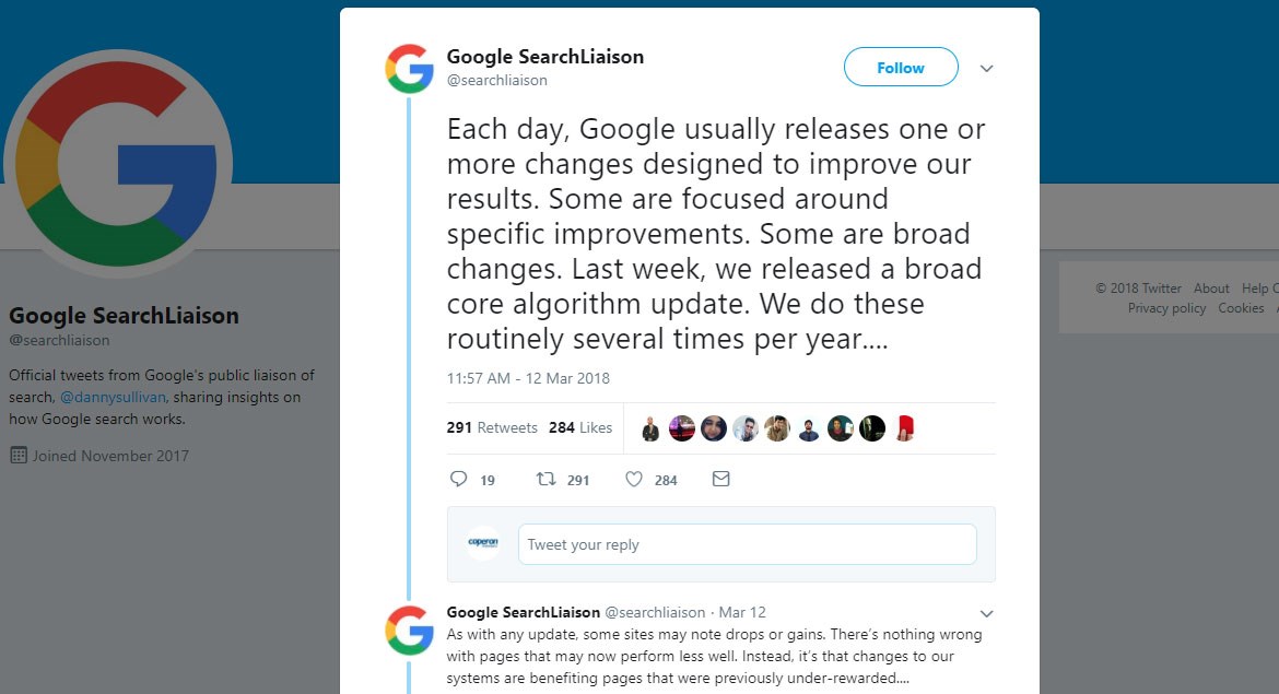 google algorithm update tweet